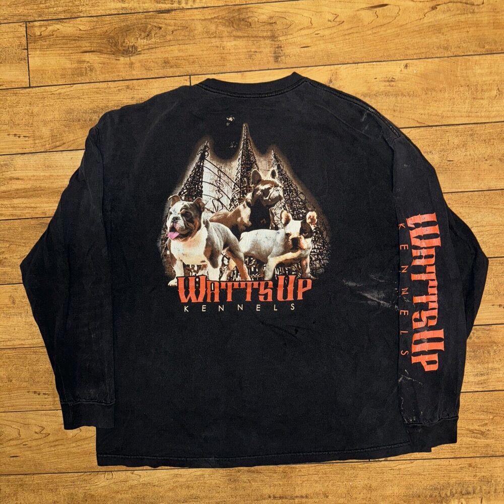What’s Up Kennels Bull Dog Rap Tee Long Sleeve T-Shirt Black 2XL 24x28.5